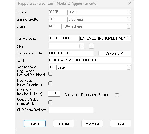 rapporto di conto CU rapporto